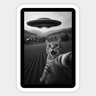 Cat Selfie With Alien UFO Funny Cat Sticker